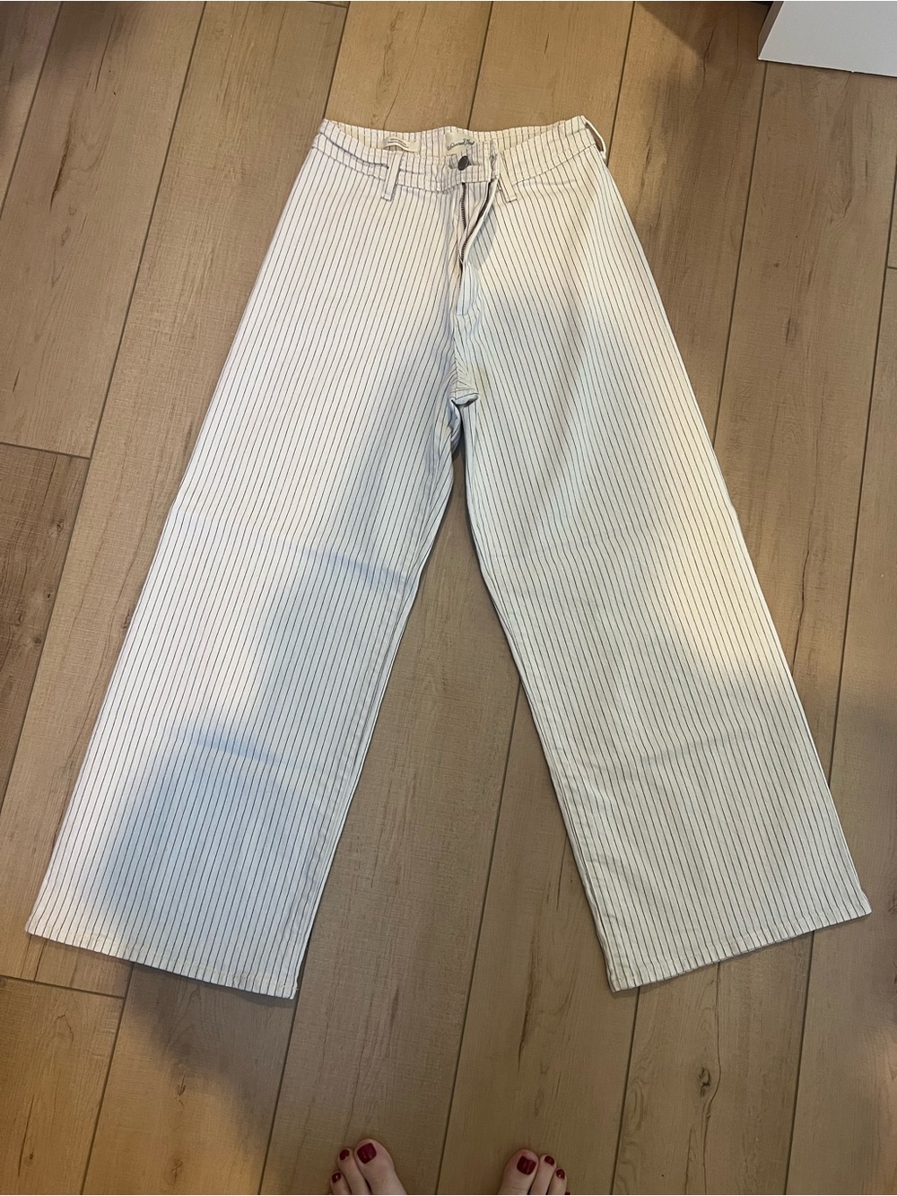 Universal Thread White Pants with Thin Blue Pinstripes